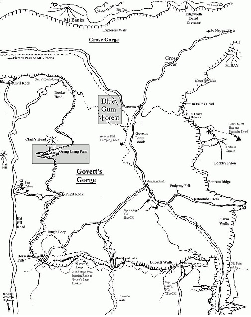 Walking track map of Govett's Gorge